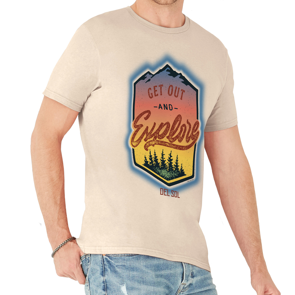 Men Crew Tee-Get Out And Explore-Beige by DelSol for Men-1 Pc T-Shirt (2XL)
